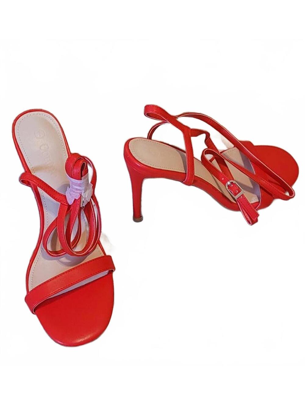 Coutgo Women's Red Strappy High Heel Stilettos Sandals Fashion Shoes Size 7